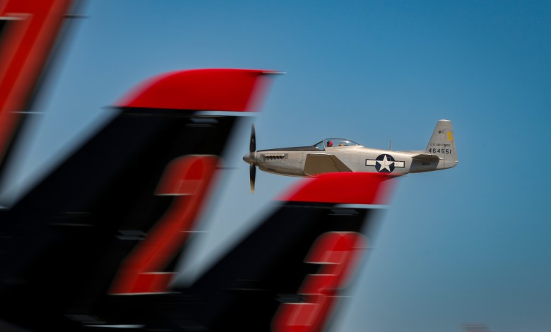 A P-51 Mustang performs at the 2025 Rumble Over the Redwoods airshow in Humboldt County, California. [Credit: Dunbar Airshows/Ross Smiley]