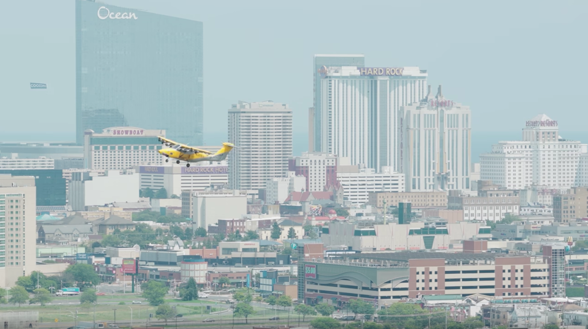 Electra EL2 hybrid electric demonstrator aircraft flying in Atlantic City New Jersey