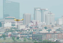 Electra EL2 hybrid electric demonstrator aircraft flying in Atlantic City New Jersey