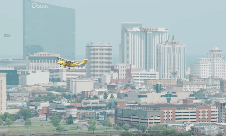Electra EL2 hybrid electric demonstrator aircraft flying in Atlantic City New Jersey