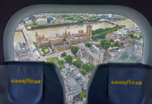 View of London landmarks Big Ben, Buckingham Palace, and Westminster Abbey from inside the Goodyear Zeppelin NT [Credit: Uwe Stohrer]