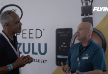 The Aviation Consumer’s Jonathan Welsh (left) talks with Eric Landy, head of marketing for Lightspeed Aviation, at EA AirVenture in July. [Credit: FLYING]