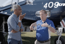 The Aviation Consumer’s Jonathan Welsh (left) talks with Chris D'Acosta, CEO of Swift Fuels, at EAA AirVenture in July. [Credit: FLYING]