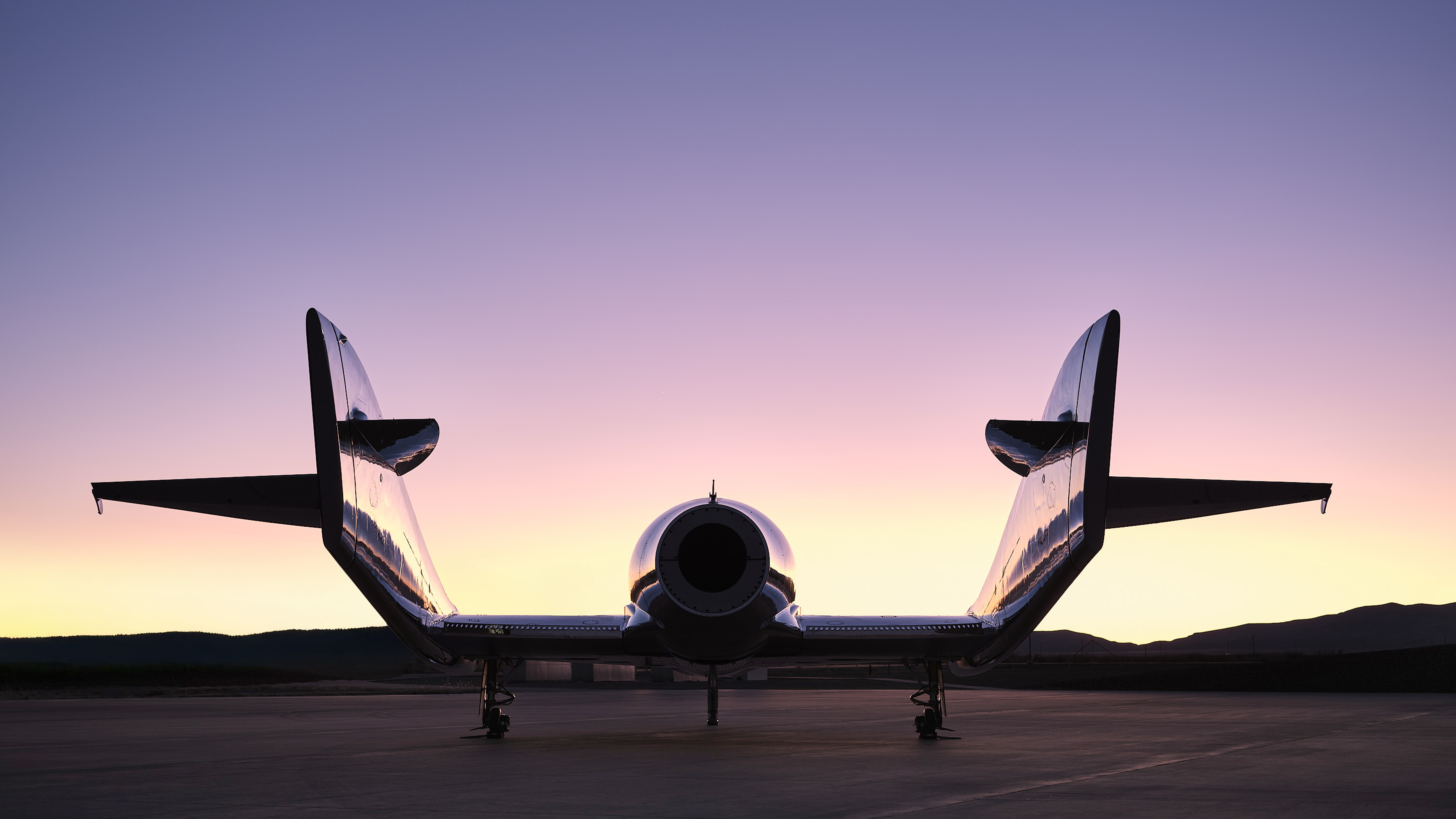Virgin Galactic next generation Delta class spaceplane on runway