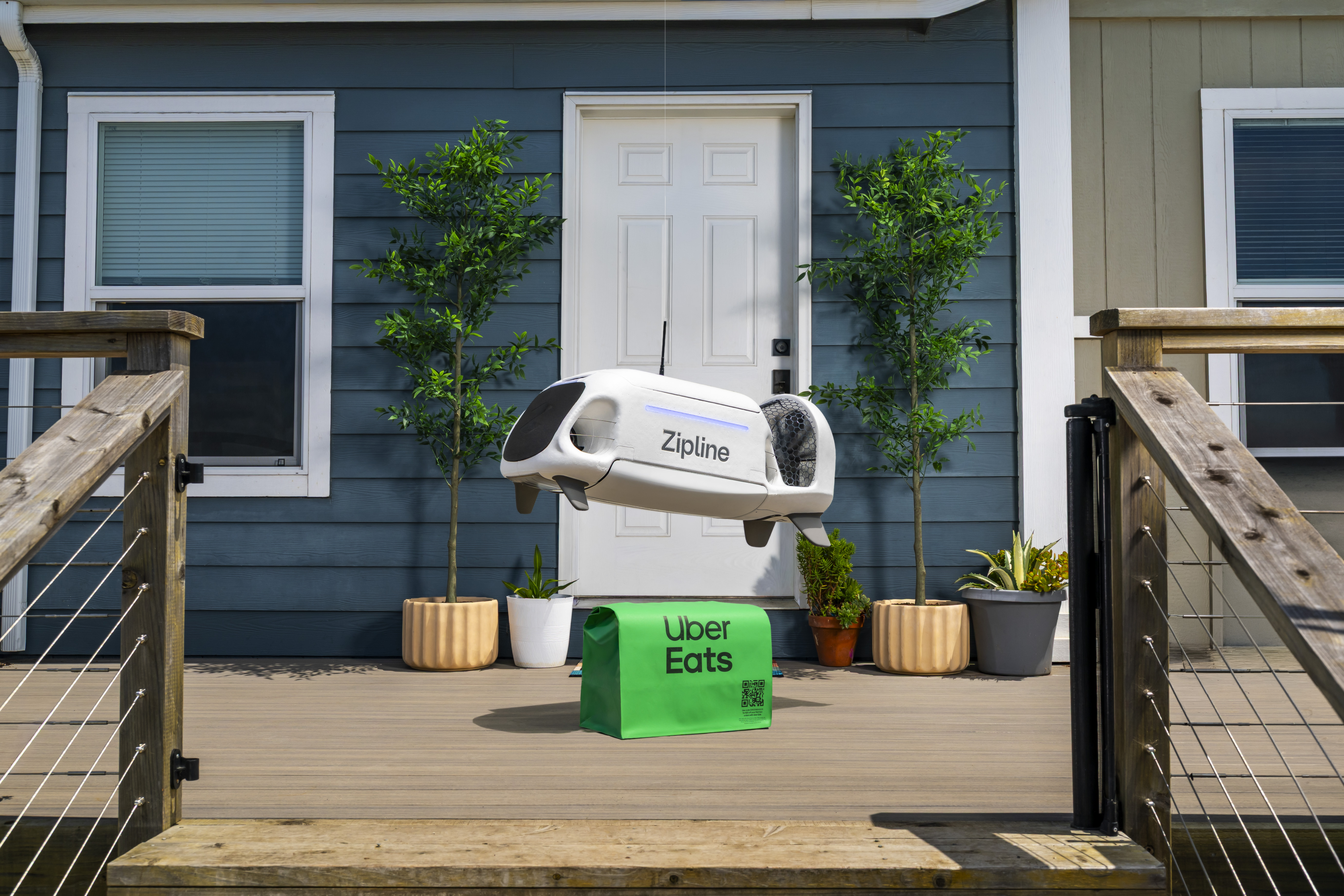 Zipline delivery drone with Uber Eats branding