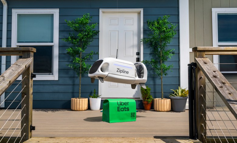 Zipline delivery drone with Uber Eats branding