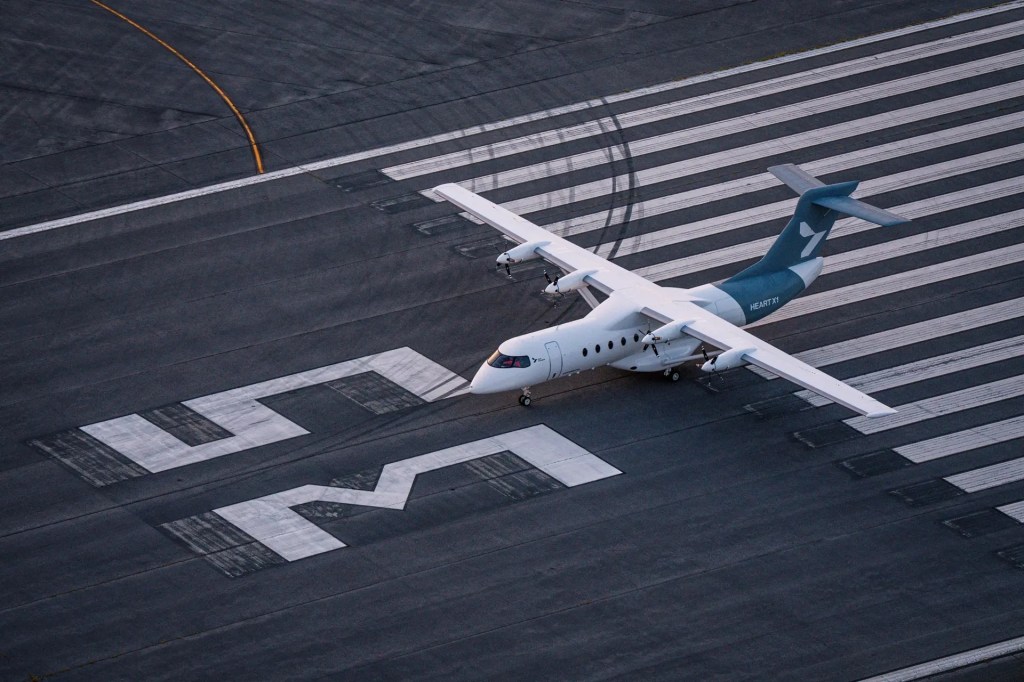 Heart Aerospace X1 electric aircraft demonstrator on airport runway