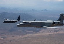 U.S. Air Force EC-130H Compass Call aircraft formation flight with EA-37B