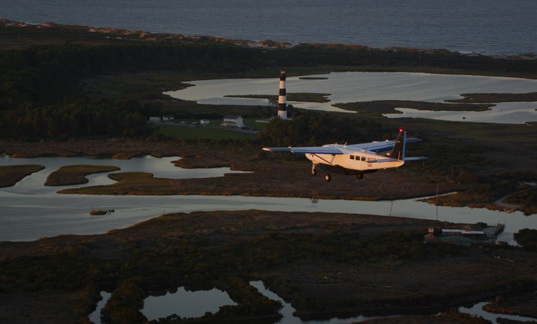 Joby Aviation J208 autonomous Cessna 208 Grand Caravan aircraft low pass near Kitty Hawk