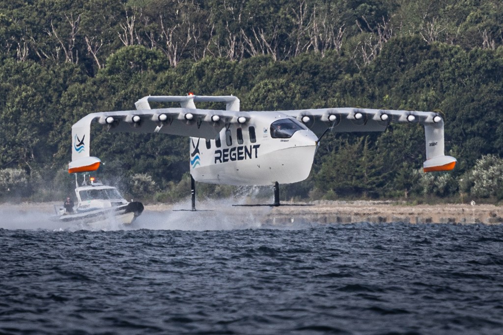 Regent Viceroy electric seaglider hydrofoils extended over water