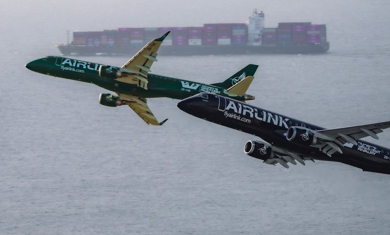 Airlink Embraer E-Jets in rugby livery flying in South Africa