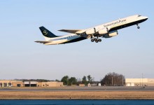 Last flying U.S.-registered Douglas DC-8 in Samaritan's Purse livery taking off