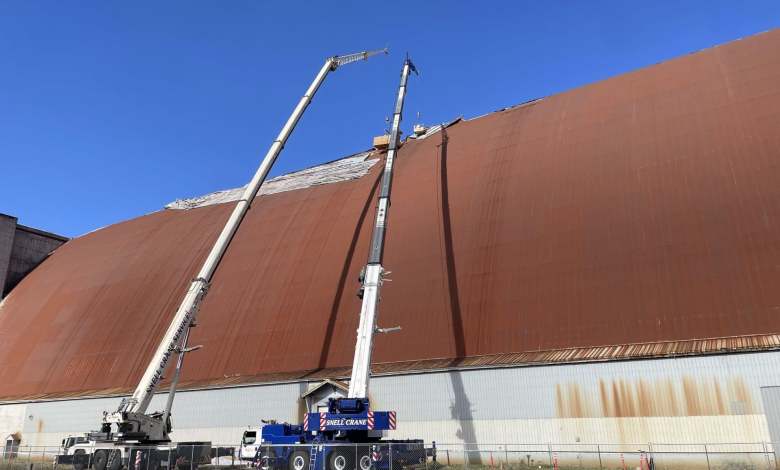 Tillamook Air Museum in Oregon is set to reopen on October 29, as roof repairs to Hangar B continue. [Credit: Tillamook Air Museum Facebook page]