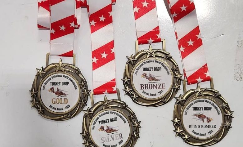 Medals to be awarded for the International Invitational World Champion Rubber Turkey Drop [Credit: Larry Kelley/Facebook]