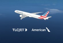 American Airlines jet with TLC Jet and American logos