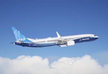 Boeing 737 Max 10 or 737-10 airplane in flight