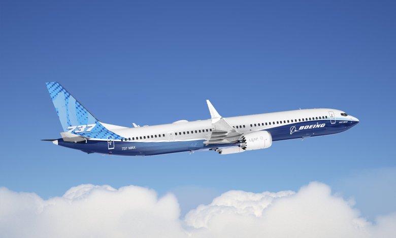 Boeing 737 Max 10 or 737-10 airplane in flight