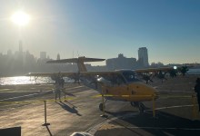 Electra EL2 fixed-wing demonstrator aircraft sitting at Downtown Skyport in Manhattan