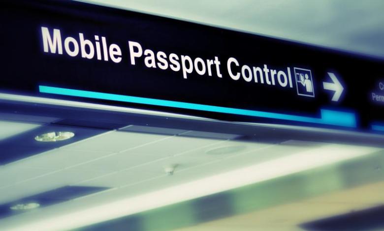 Mobile Passport Control signage at airport