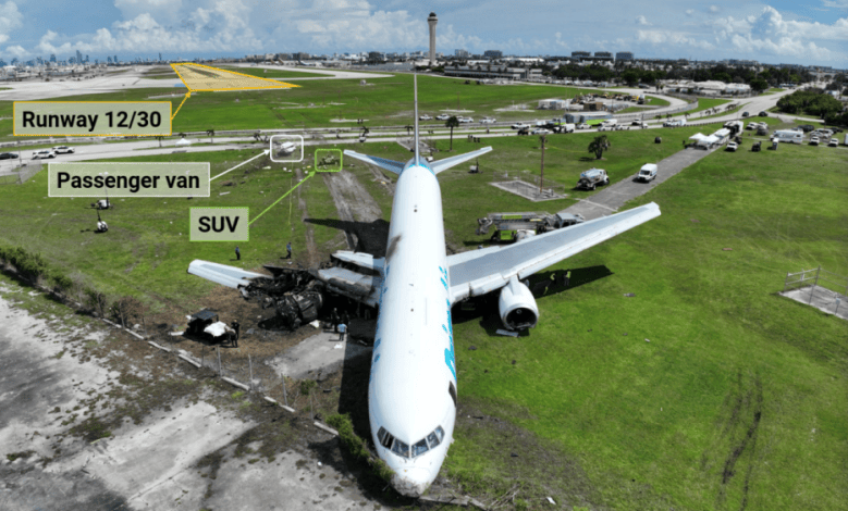 Amazon Prime Air Boeing 767 cargo jet in grass after overrunning Miami Airport runway
