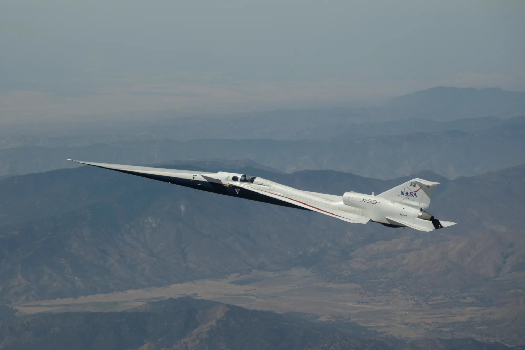 NASA X-59 supersonic experimental aircraft on test flight