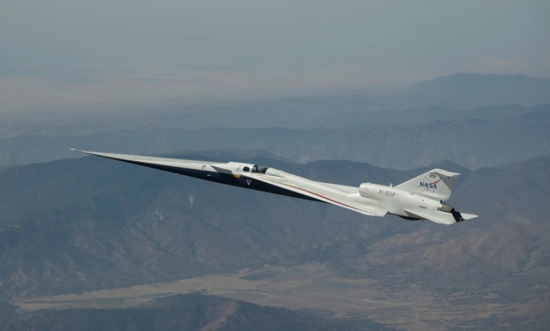 NASA X-59 supersonic experimental aircraft on test flight
