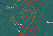 Benjamin Glasgow McDaniel III, the self-named ‘Pilot Picasso,’ builds hours and creates artwork in the sky. Above is his breast cancer awareness ribbon. [Credit: Benjamin Glasgow McDaniel III]