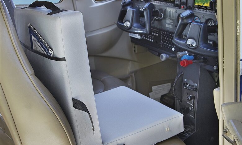 A student pilot is having trouble seeing over the nose of the aircraft, so an aviation seat cushion like this one might help the situation. [Credit: FLYING Archive]