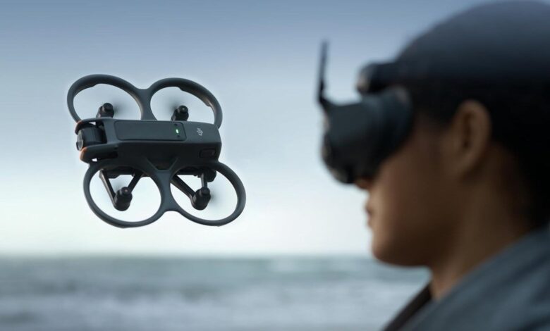 A racing drone in action