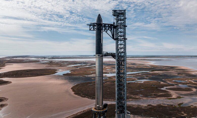 SpaceX Starship Starbase rocket on launch pad