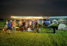 Camping under an airplane tips