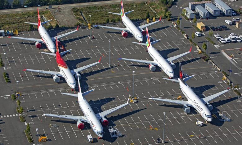 Boeing 737 MAX aircraft in storage.
