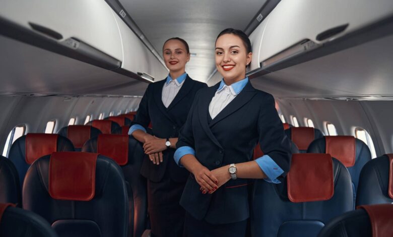 Two flight attendants in an airline.