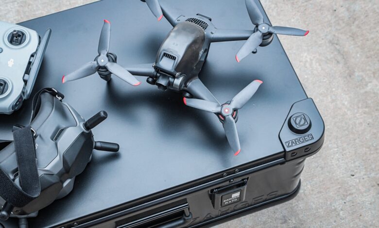 Drone sitting on a Zarges case