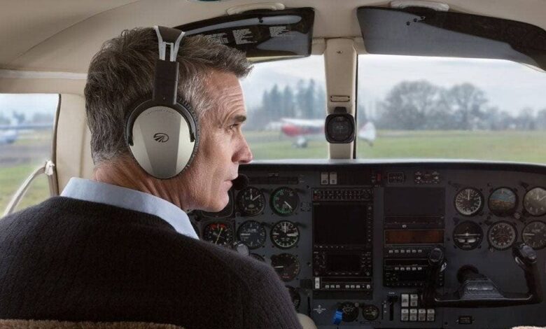 Pilot wearing headset