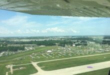 The author shares an aerial photo from arrival to a previous AirVenture at Oshkosh, Wisconsin. [Courtesy: Martha Lunken]