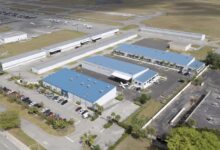 An aerial view of a portion of Diversified Aviation’s hangar