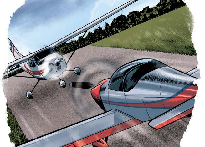 Be especially vigilant on runways you are most comfortable with. [Illustration: Joel Kimmel]