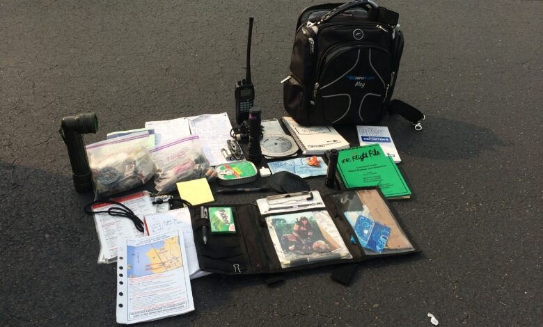 By the time you become a CFI, the gear bag is filled with instructional tools, and the headset has a bag of its own. [Credit: Meg Godlewski]