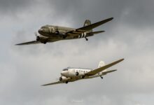 A pair of Douglas DC-3s in flight [Credit: DC-3 Society Facebook]