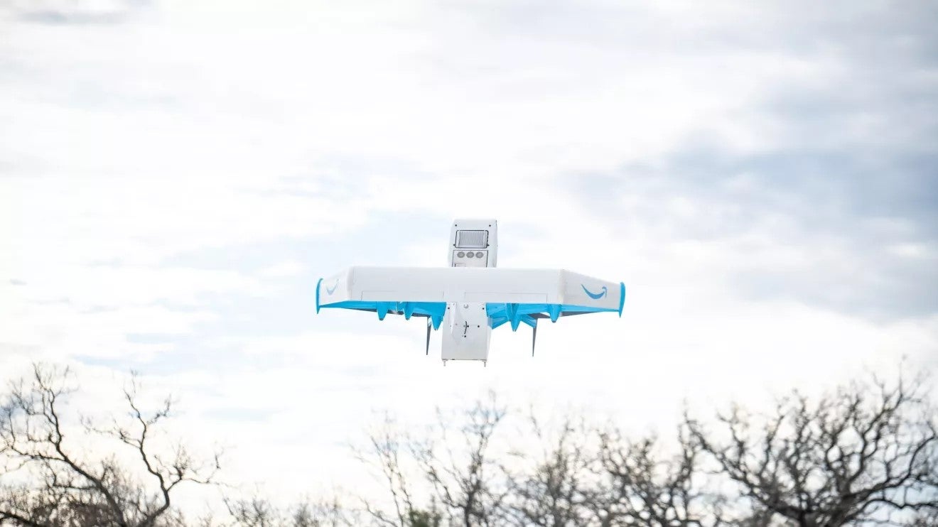 Amazon Prime Air delivery drone in flight