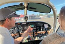 The author says pilots should not use the words ‘crash’ or ‘fire’ in preflight briefings with passengers because that’s all they will hear, and it can be frightening. [Credit: Meg Godlewski]