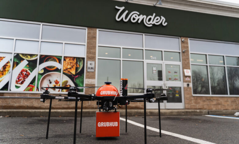Grubhub branded Dexa delivery drone in New Jersey