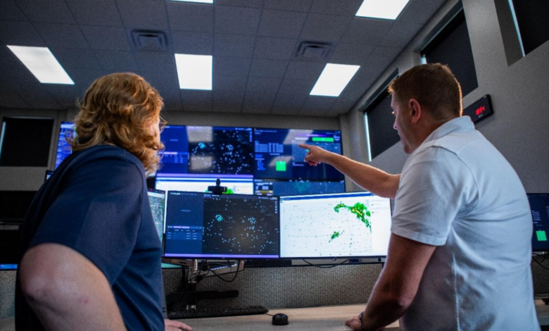 Two people operate Thales Vantis radar systems