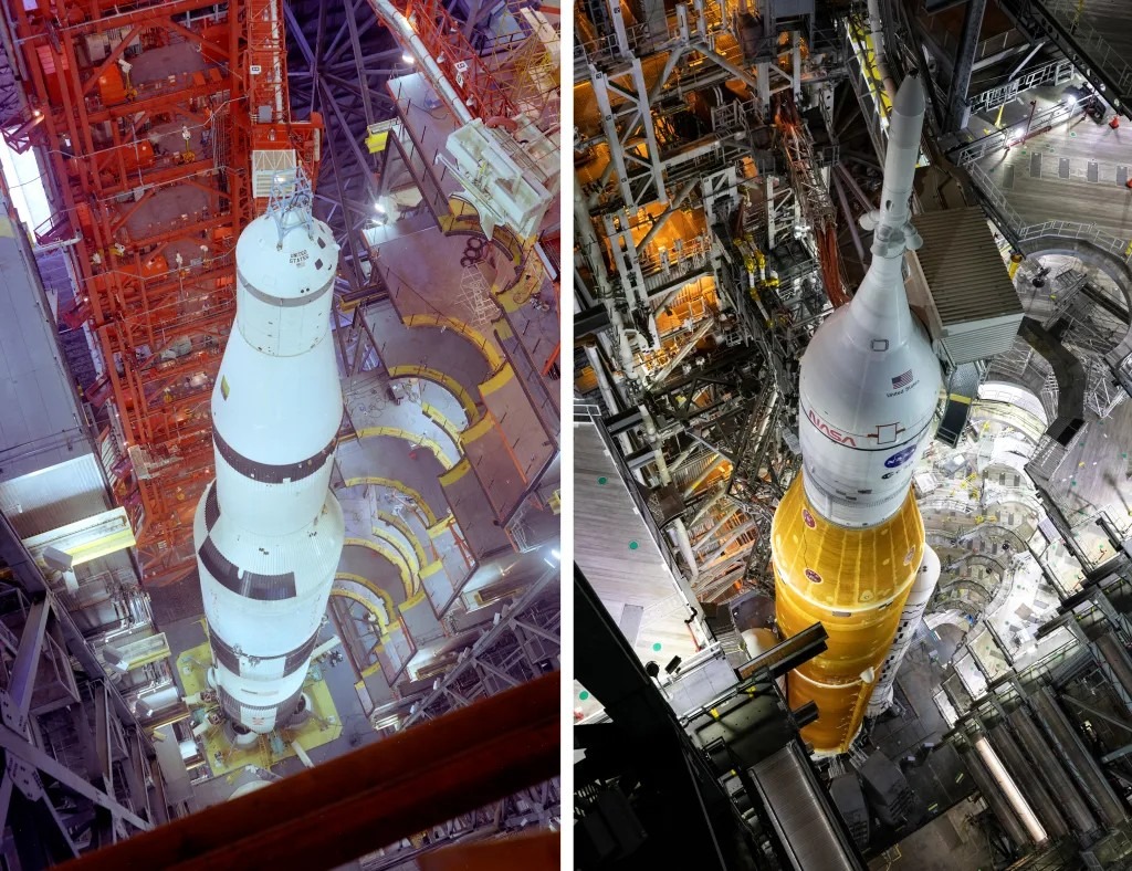 NASA SLS rocket versus Apollo Saturn V