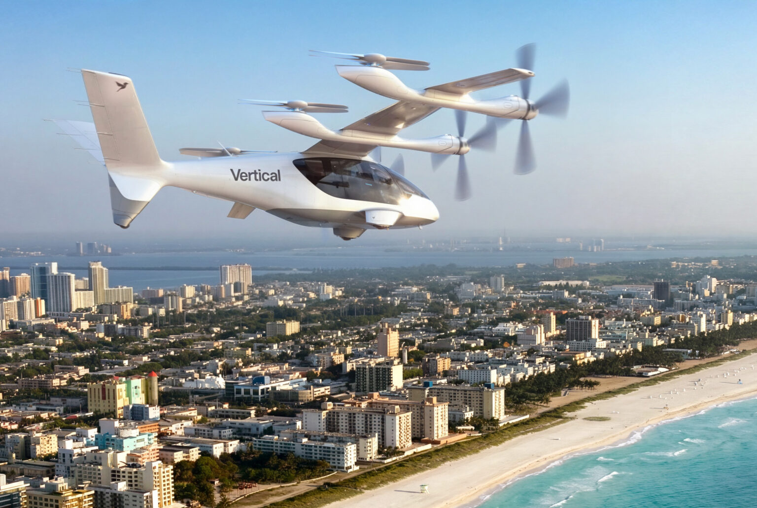 Vertical Aerospace Valo eVTOL electric air taxi rendering over Florida
