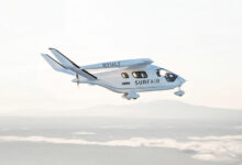 Beta Technologies Alia with Surf Air Mobility livery in flight