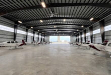 Cirrus SR20 aircraft in hangar at Texas Southern Houston Spaceport campus